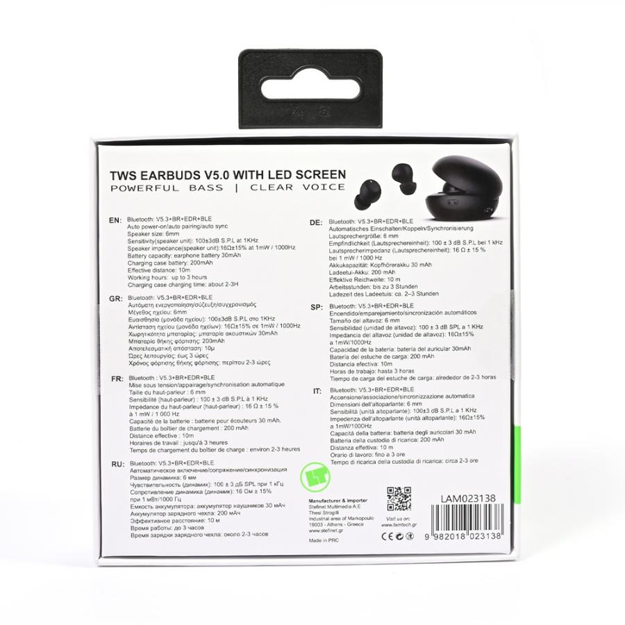LAMTECH TWS EARBUDS V5.3 WITH LED SCREEN BLACK