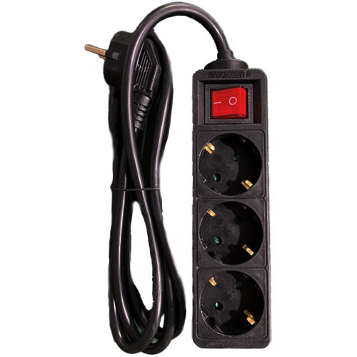 LAMTECH POWER STRIP WITH SWITCH 3 OUTLETS BLACK 1.5M