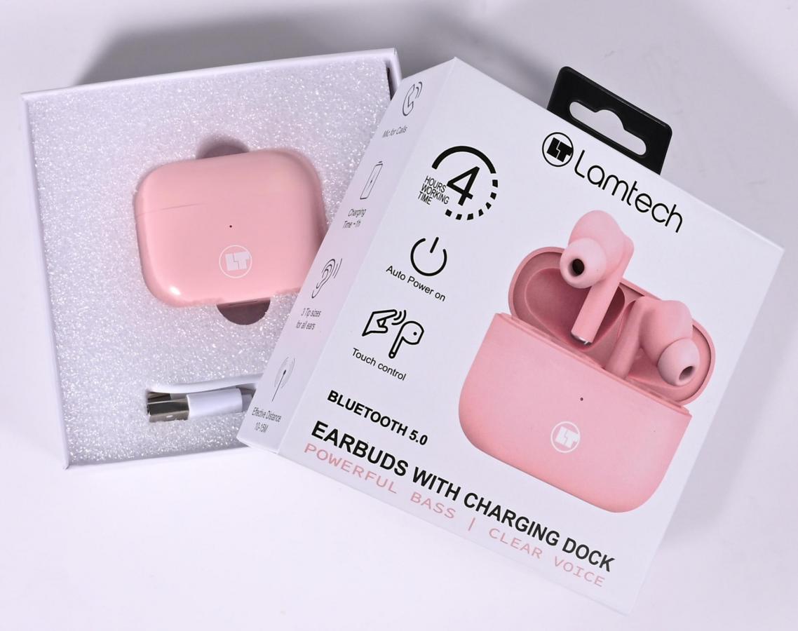 LAMTECH BLUETOOTH 5.0 TWS EARPHONES WITH CHARGING DOCK PINK