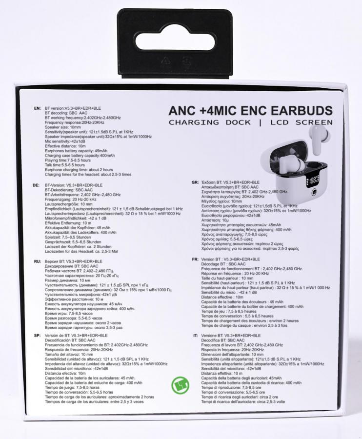 LAMTECH BT5.3 EARBUDS ANC & 4MIC ENC WITH LED CHARGING CASE WHITE