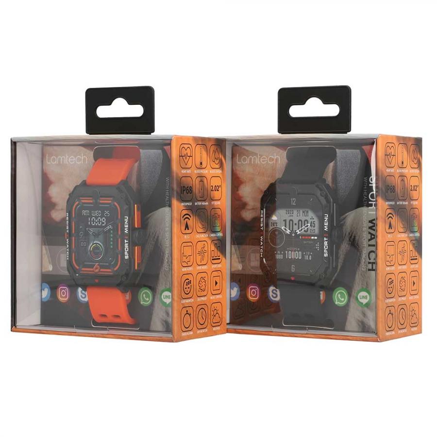 LAMTECH SPORT WATCH BT5.1 WITH HEALTH SENSOR & SPORT TRACKING SQUARE TFT 2.02' DISPLAY B.ORANGE