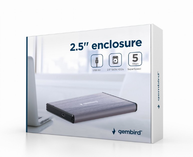 GEMBIRD USB 3.0 2.5' ENCLOSURE BRUSHED ALUMINUM LIGHT GREY