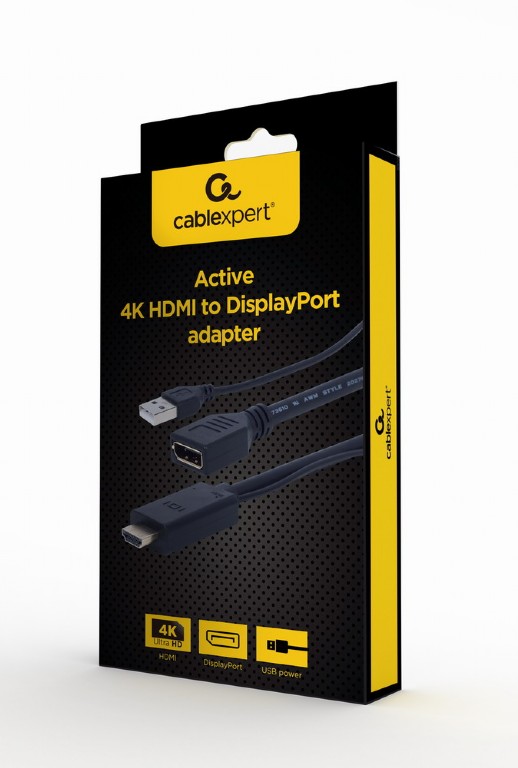 CABLEXPERT ACTIVE 4K HDMI TO DISPLAY PORT ADAPTER BLACK RETAIL PACK