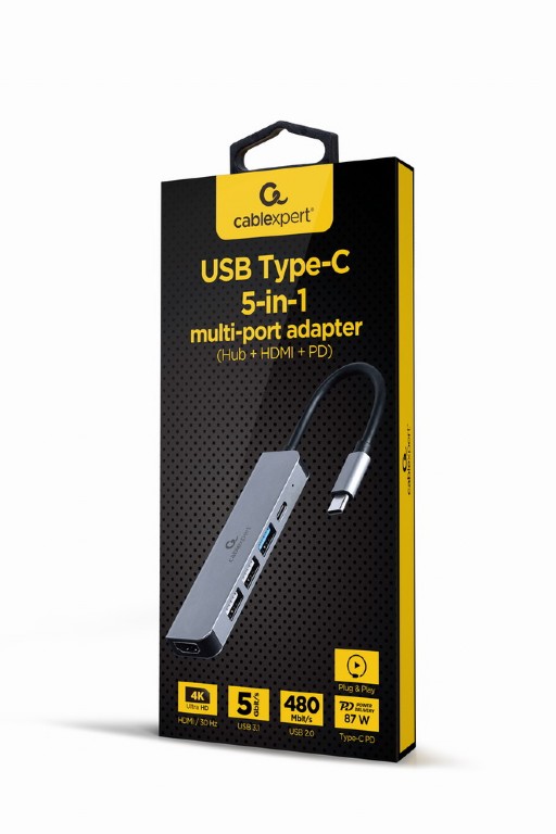 CABLEXPERT USB TYPE-C 5IN1 MULTI-PORT ADAPTER (HUB+HDMI+PD)