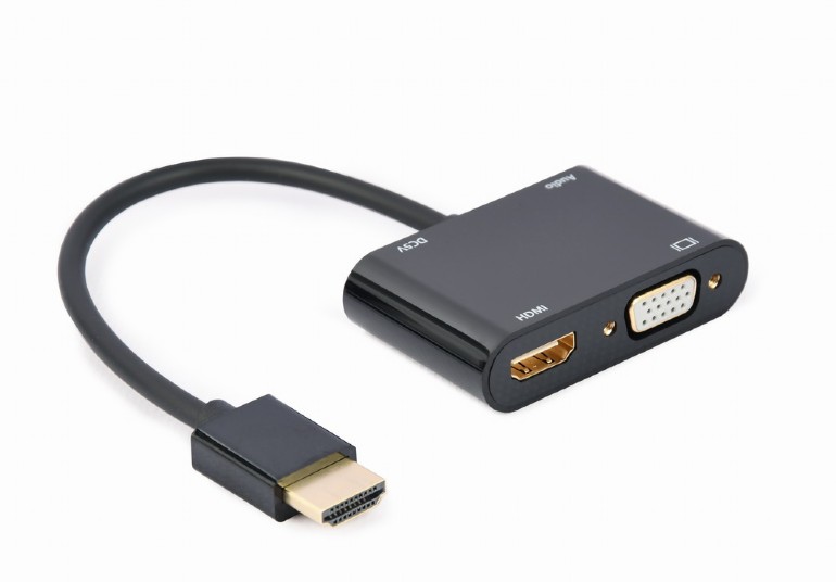 CABLEXPERT HDMI MALE TO HDMI FEMALE+VGA FEMALE+AUDIO ADAPTER CABLE BLACK RETAIL PACK