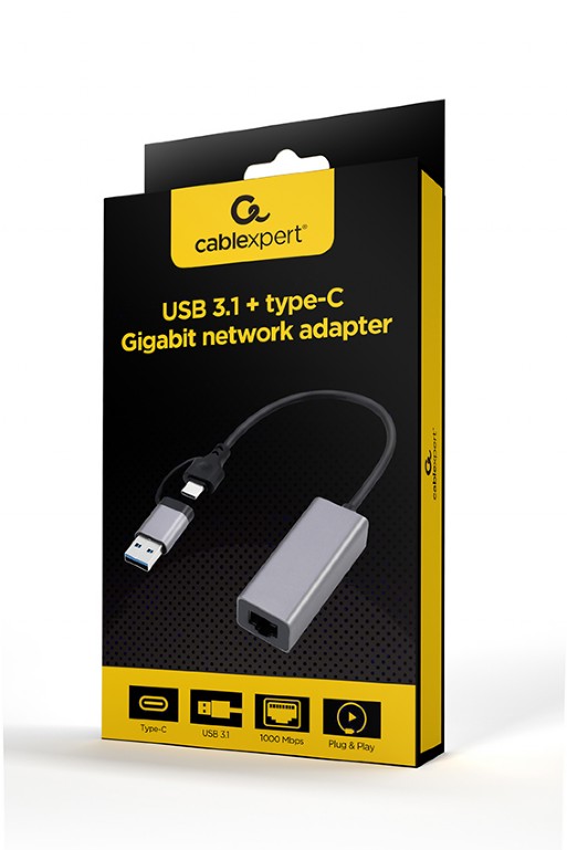 CABLEXPERT USB3.1+TYPEC GIGABIT NETWORK ADAPTER SPACE GREY
