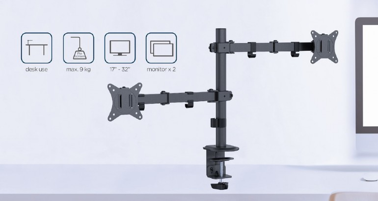 GEMBIRD ADJUSTABLE DESK MOUNTED DOUBLE MONITOR ARM 17'-32'