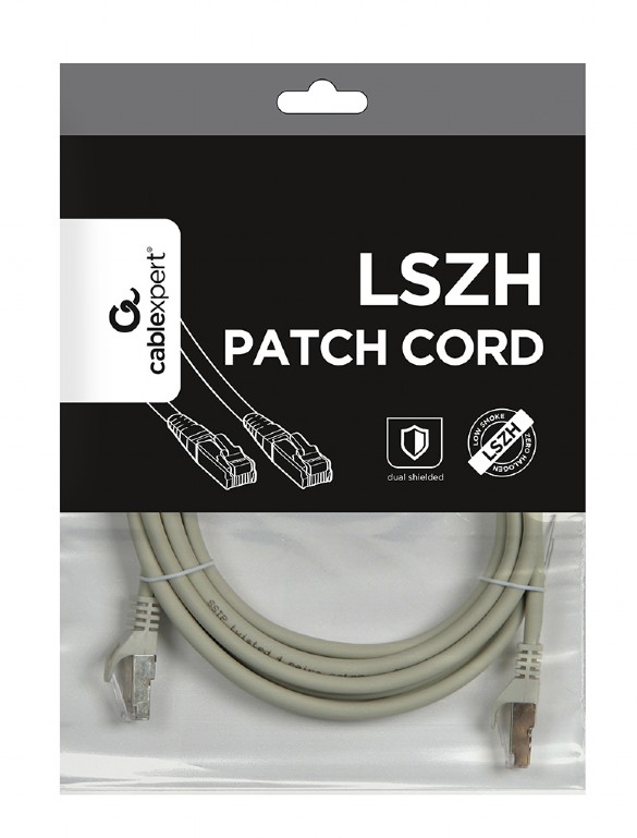 CABLEXPERT S/FTP CAT6A LSZH PATCH CORD GREY 1M