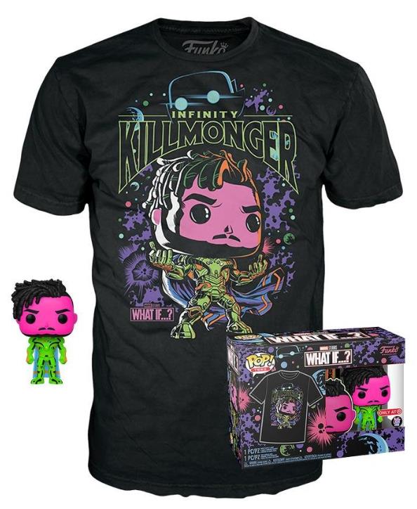 Funko Pop!  Tee (Adult): Marvel What If...? - Infinity Killmonger (Blacklight) (Special Edition) Bobble-Head Vinyl Figure  T-Shirt (S)