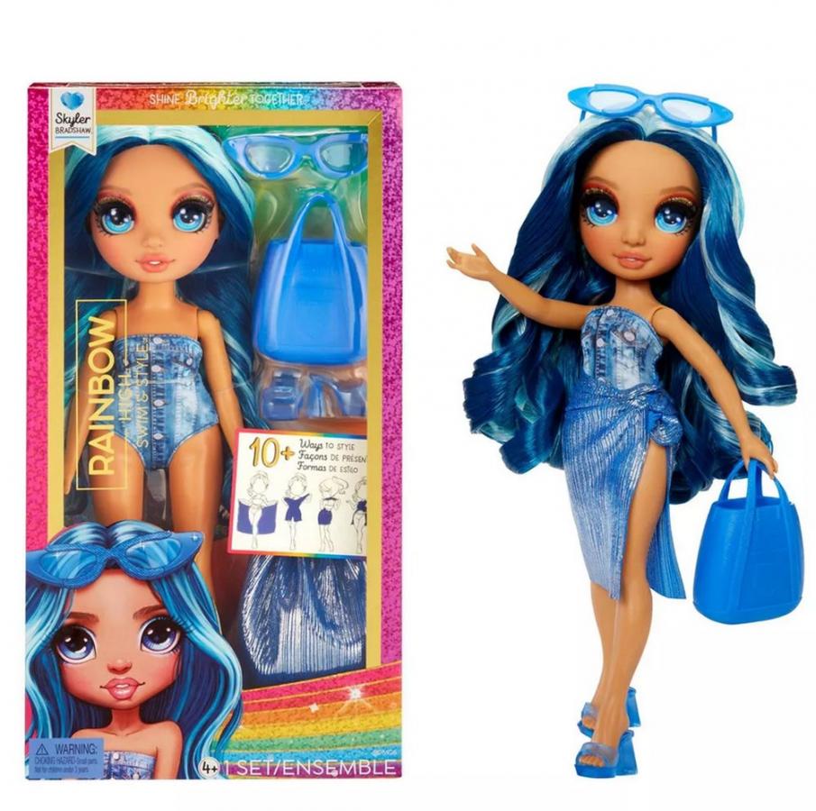 MGA Rainbow High: Swim  Style Fashion Doll- Skyler (Blue) Doll (507307-EUC)