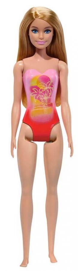 Mattel Barbie: Beach - Blond Hair Doll Wearing Pink Palm Tree-Print Swimsuit (HXX48)