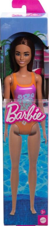 Mattel Barbie: Beach - Light Brown Hair Doll Wearing Tropical Pink and Orange Swimsuit (HXX50)