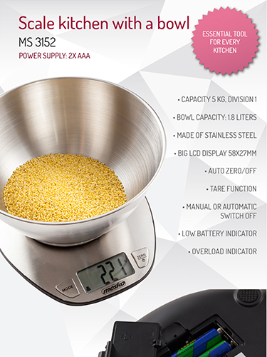 MESKO KITCHEN SCALE WITH A BOWL 1,8L