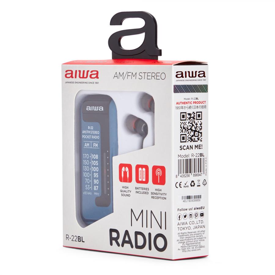 AIWA MINI POCKET RADIO WITH EARPHONES BLUE