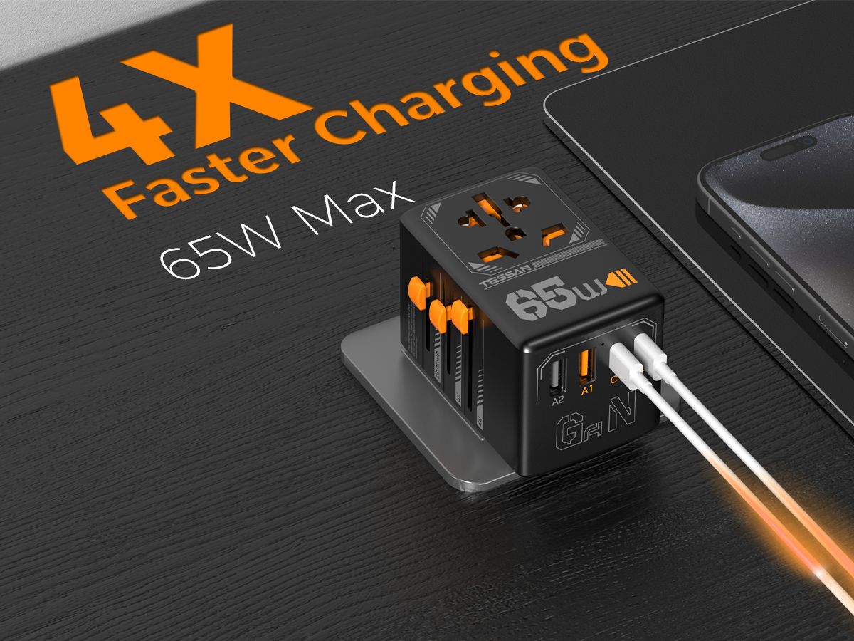 TESSAN GaN UNIVERSAL TRAVEL ADAPTER 2xUSB, 2xTYPE-C MAX 65W
