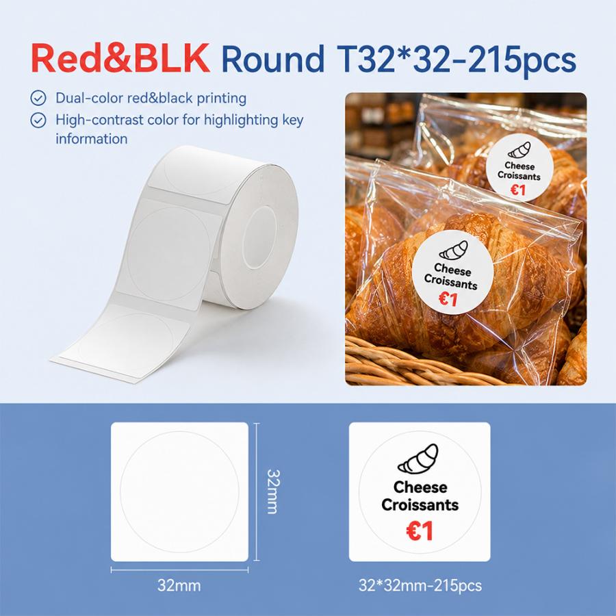 NIIMBOT THERMAL LABEL T32*32-215 RED&BLACK ROUND WHITE
