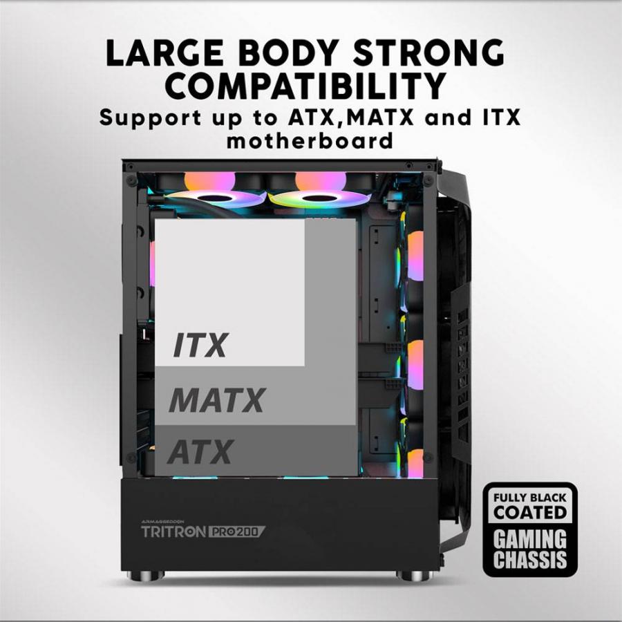 ARMAGGEDDON GAMING PC CASE WITH 4 ARGB FANS TRITRON PRO 200 WHITE