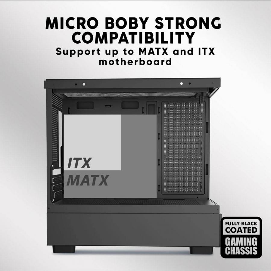 ARMAGGEDDON RGB M-ATX DUAL CHAMBER GAMING CASE AQUARON DUPLEX PRO BLACK