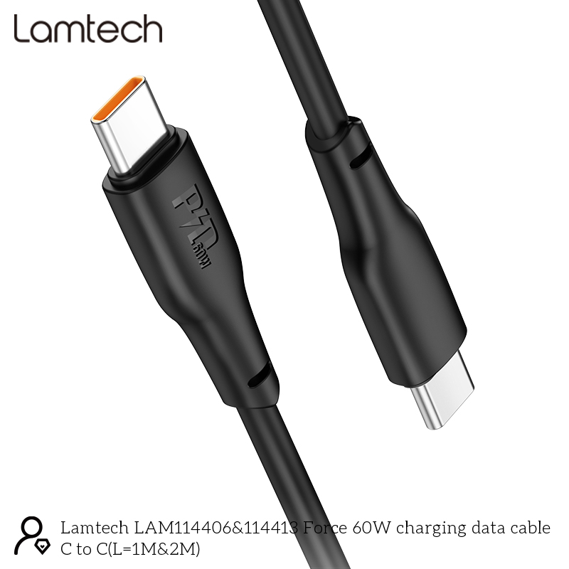 LAMTECH CHARGE AND DATA CABLE TYPE-C TO TYPE-C 60W 2M BLACK