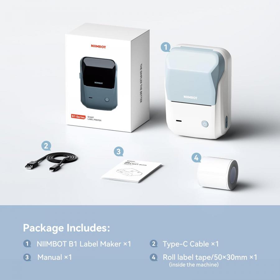 NIIMBOT THERMAL LABEL PRINTER B1 2-INCH WHITE BLUE