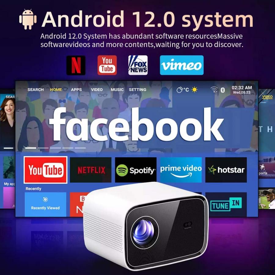 VOLTO HOME PROJECTOR 1080P ANSI 300 WIFI BT ANDROID 12 AUTO FOCUS