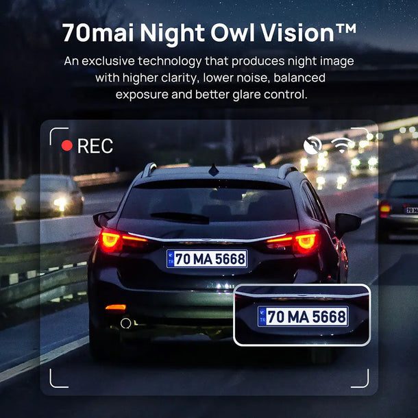 70mai A400-1 Dash Cam Grey w. Screen set w. Rearview cam RC09 - 1440P, 145FOV, 500mAh Car Camera