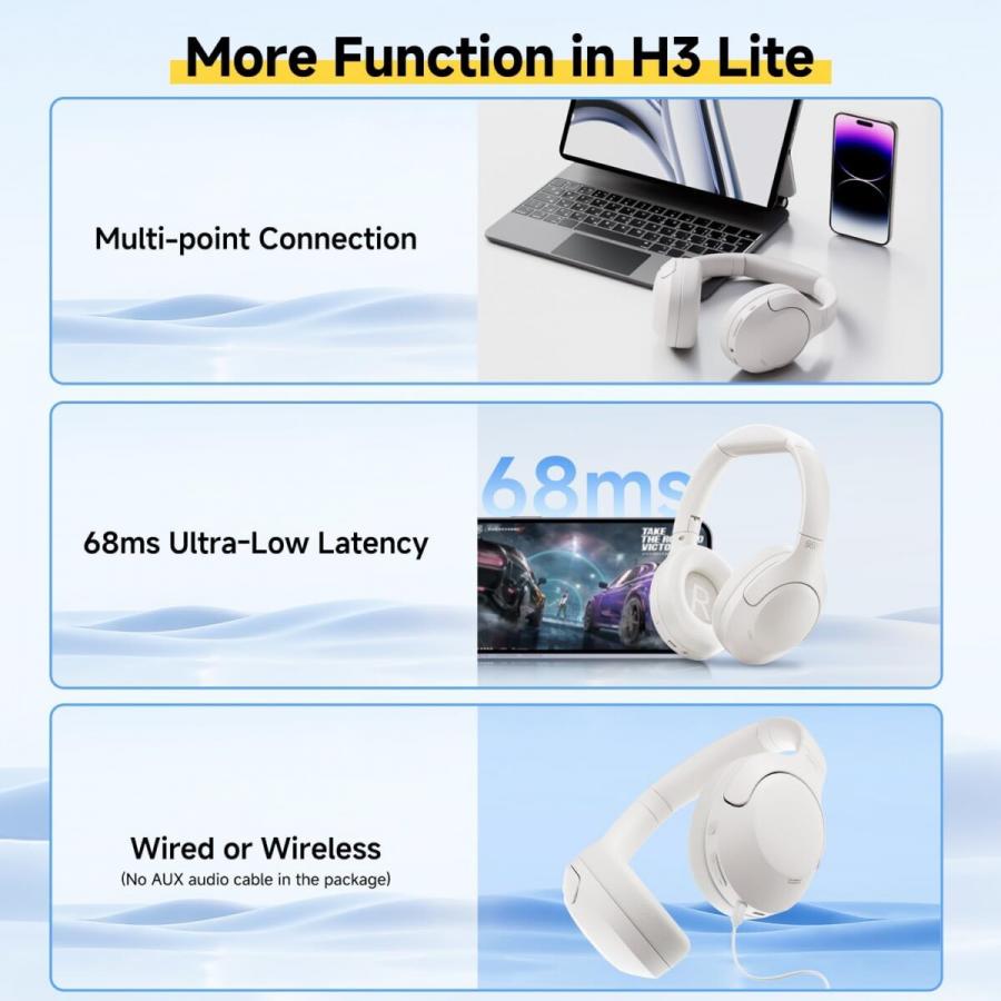 QCY H3 Lite Headset White - ANC Noise Canceling 40mm drivers 68ms latency - 60h battery