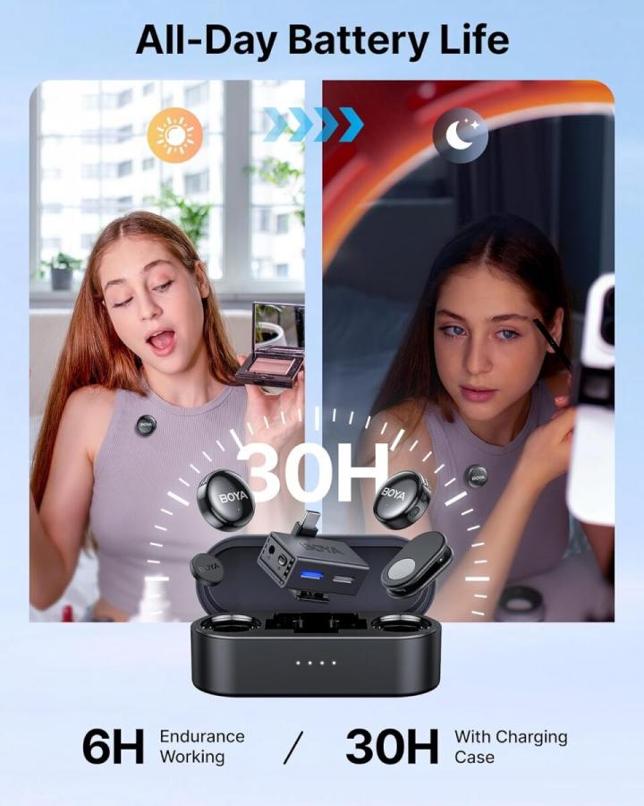BOYALINK 3 - Type-C & 3,5mm AI-Powered Button Wireless Microphone 2 TX + 1 RX no Case