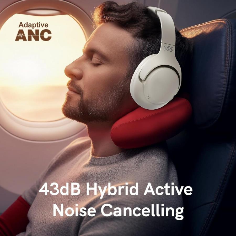 QCY H3 High-Res Headset White w. Mic, Active Noise Canceling with 4 mode ANC 60h Multipoint