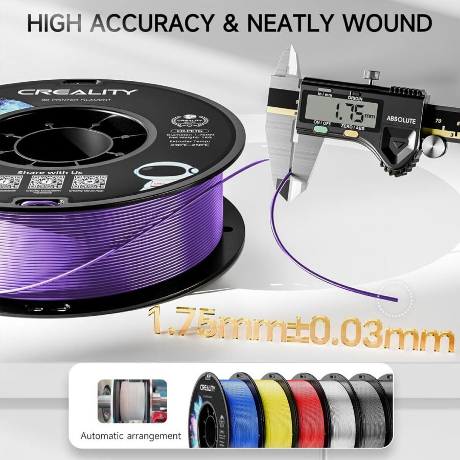 Creality CR-PETG Purple 3D Printer Filament, Hard Glossy, Tensile Str. 49MPA, 1 kg Spool1.75