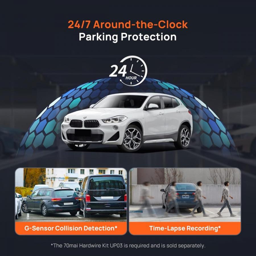 70mai A800SE-1 Front & Rear Dash Cam 4k w. 3inch screen set w. Rearview Cam - 2160p 140FOV