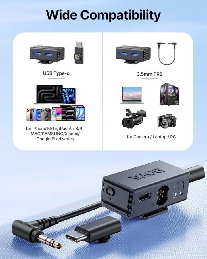 BOYALINK 3 - Type-C & 3,5mm AI-Powered Button Wireless Microphone 2 TX + 1 RX no Case