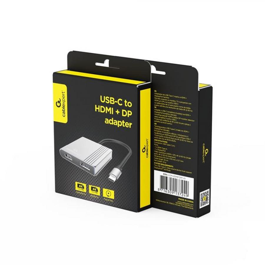 CABLEXPERT TYPE-C TO HDMI + DP ADAPTER 4K 60HZ BLACK