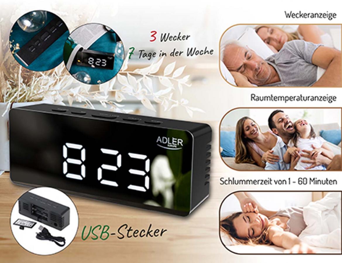 ADLER LED ALARM CLOCK BLACK