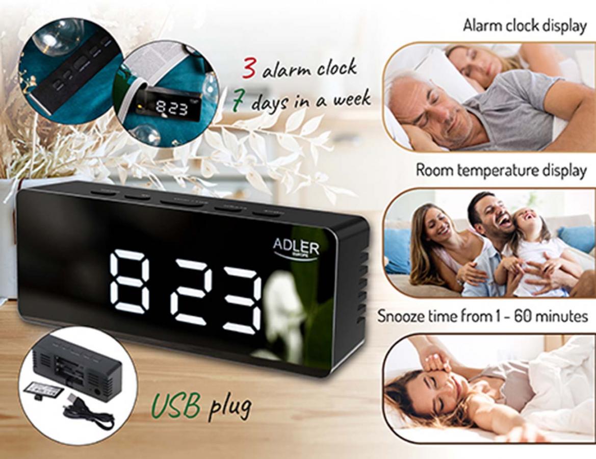 ADLER LED ALARM CLOCK BLACK