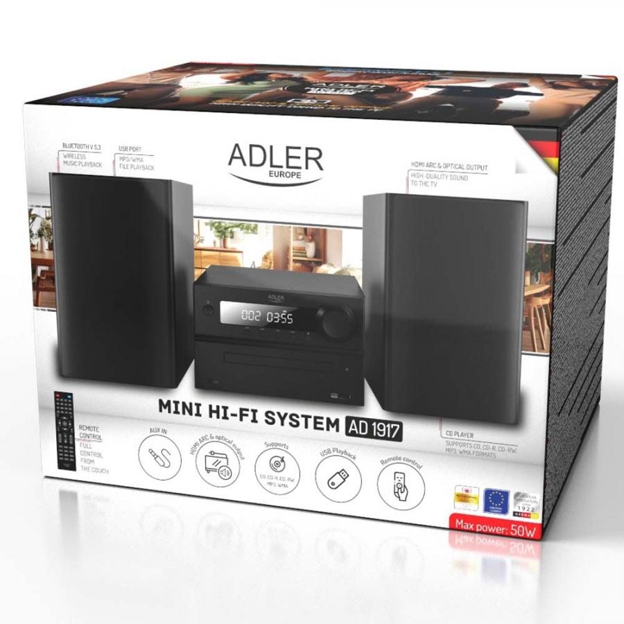 ADLER MINI HI-FI STEREO SYSTEM WITH BT, CD, USB & FM BLACK