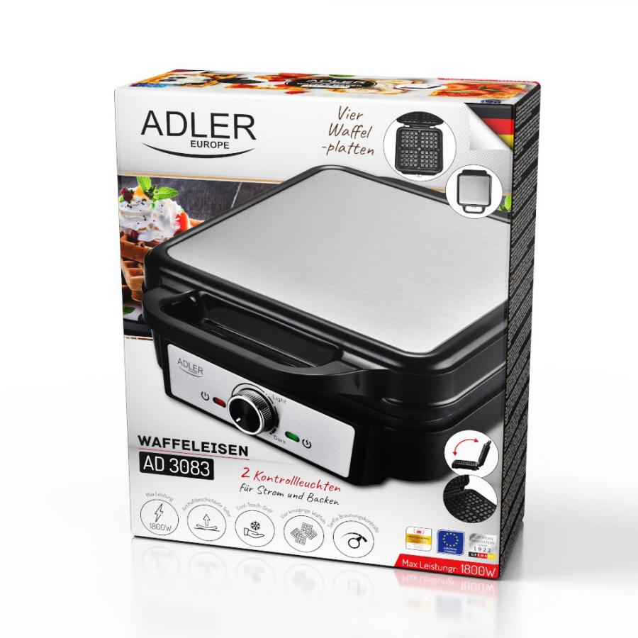 ADLER WAFFLE MAKER 1800W BLACK/SILVER
