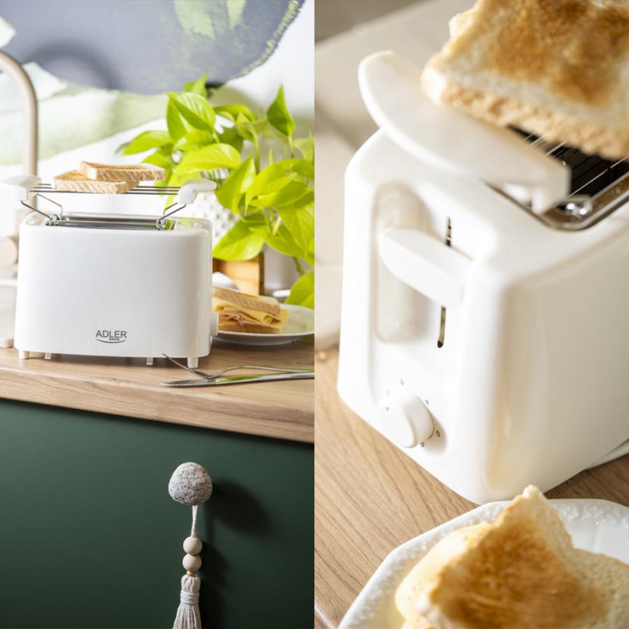 ADLER TOASTER 2 SLICE 900W WHITE