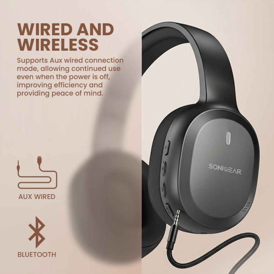SONICGEAR 2-IN-1 BT6.0 FOLDABLE HEADPHONES AIRPHONE 8 LONG BLACK