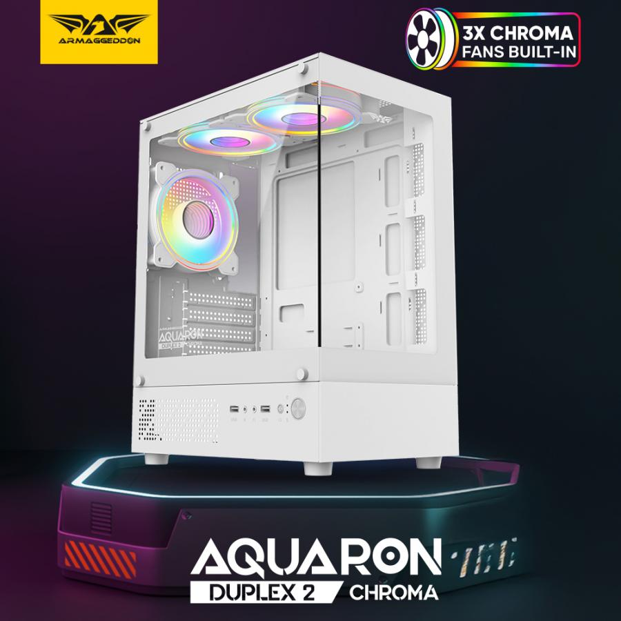 ARMAGGEDDON MICRO-ATX GAMING CASE WITH 3X CHROMA BUILT IN FANS AQUARON DUPLEX 2 CHROMA WHITE