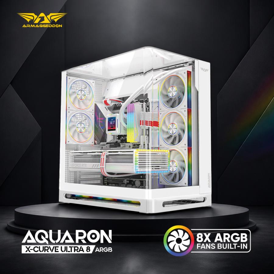 ARMAGGEDDON FULL ATX PC CASE AQUARON X-CURVE ULTRA 8 ARGB WHITE