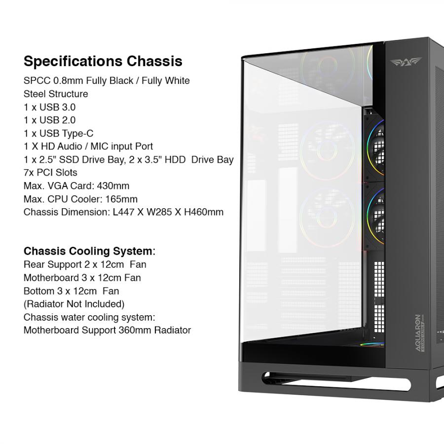 ARMAGGEDDON FULL ATX PC CASE AQUARON X-CURVE ULTRA 8 ARGB BLACK