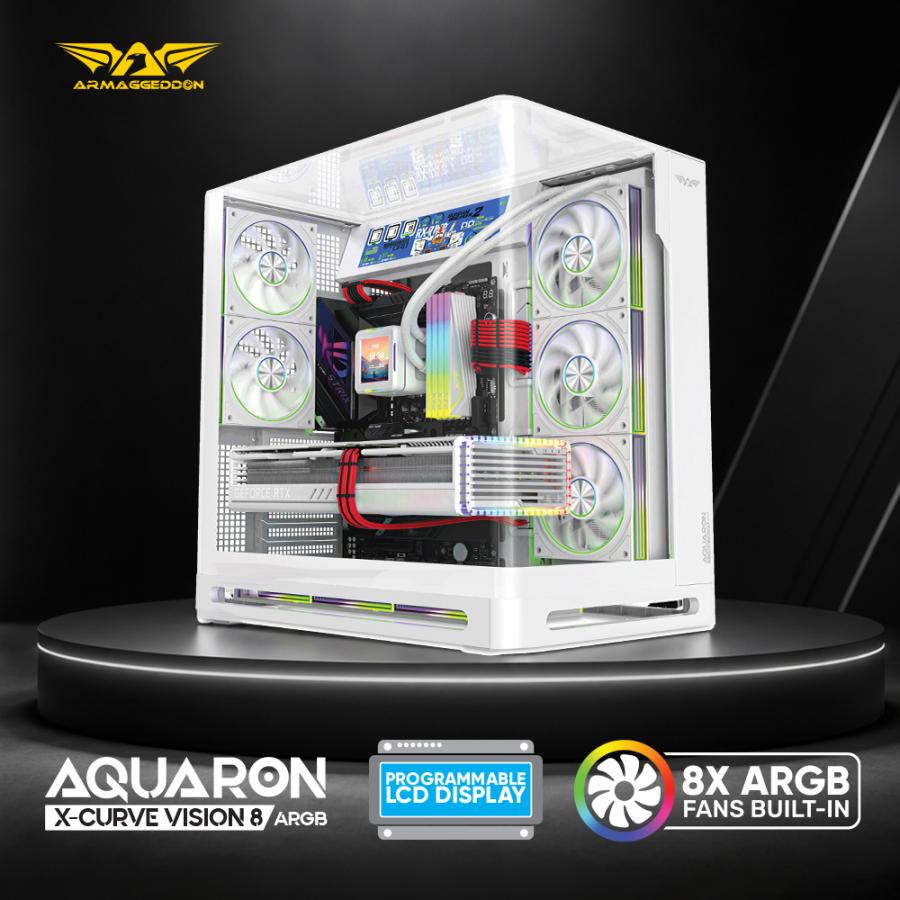 ARMAGGEDDON FULL ATX PC CASE AQUARON X-CURVE VISION 8 ARGB WHITE