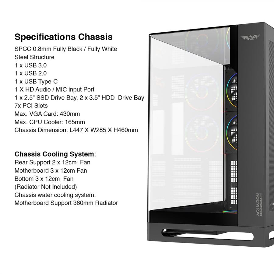 ARMAGGEDDON FULL ATX PC CASE AQUARON X-CURVE VISION 8 ARGB WHITE