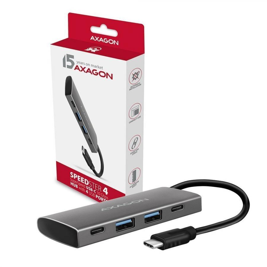 AXAGON HMC-4G2 2X USB-A + 2X USB-C, USB-C 3.2 GEN 2 10GBPS HUB, 13CM USB-C CABLE