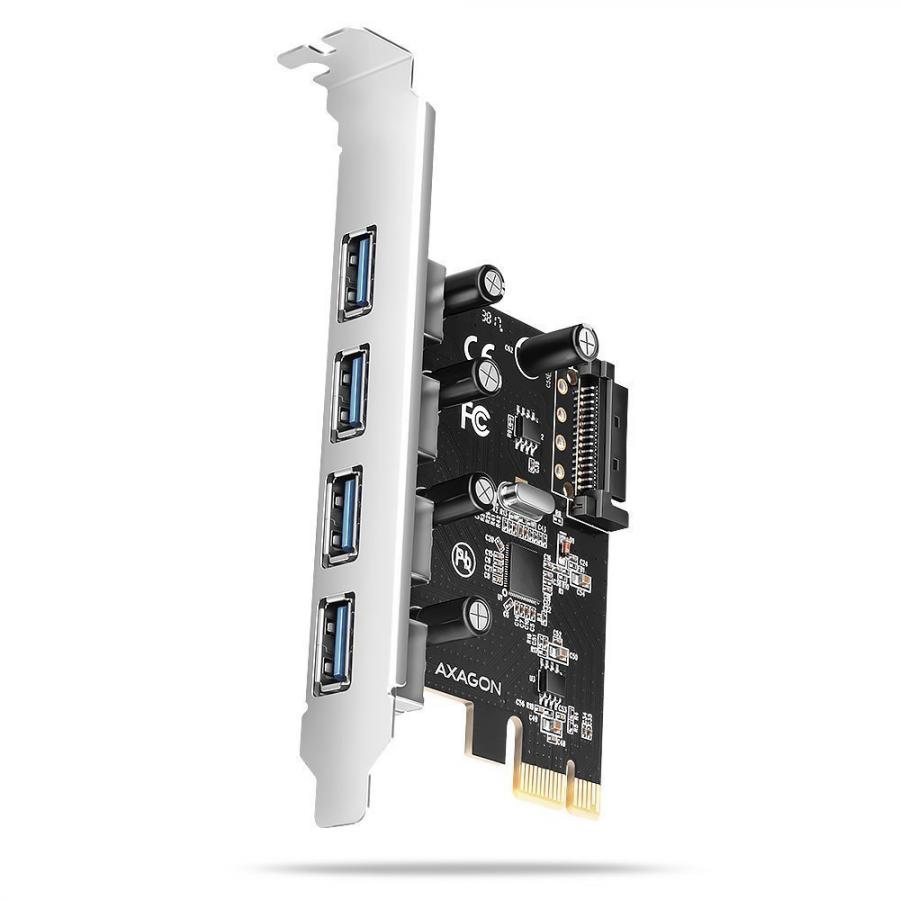 AXAGON PCEU-430RS PCIE ADAPTER 4X USB3.0 UASP, RENESAS, 15-PIN SATA POWER SUPPLY