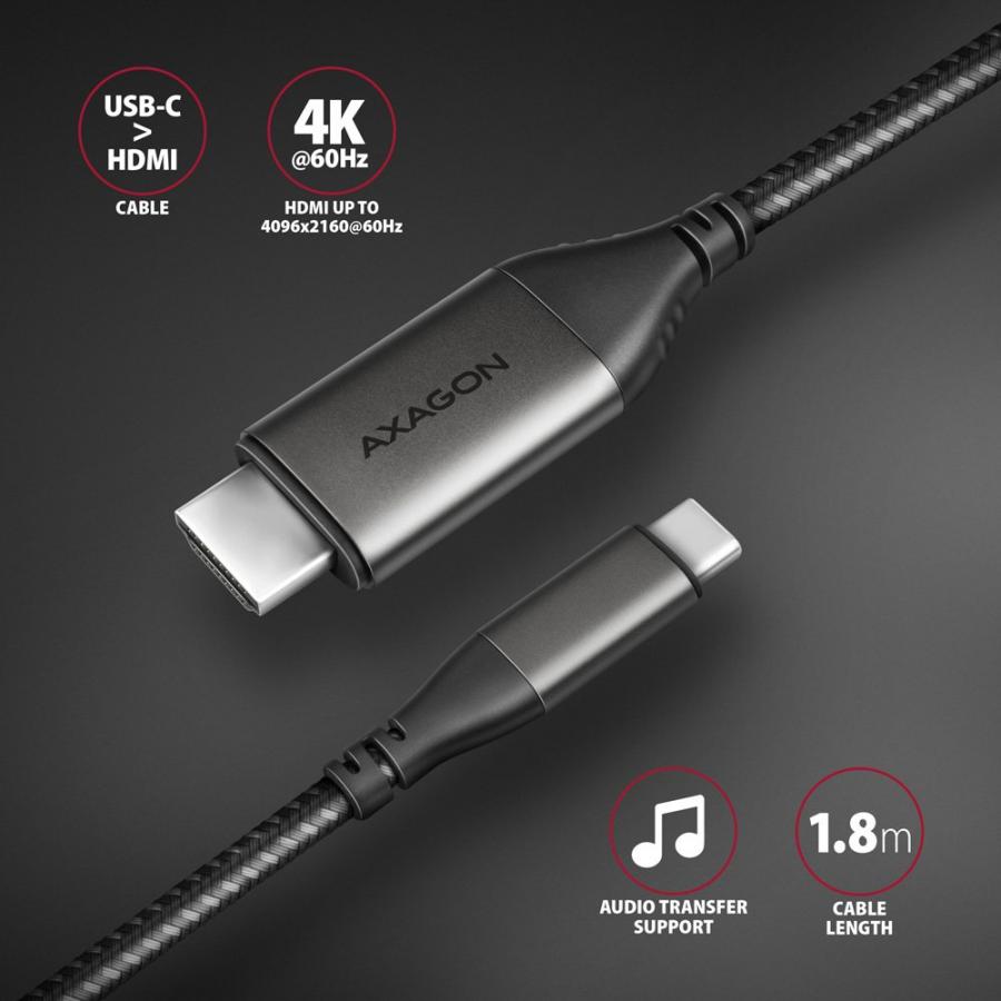 AXAGON RVC-HI2MC USB-C -> HDMI 2.0 ADAPTER 4K/60HZ ALUMINUM, 1,8M CABLE