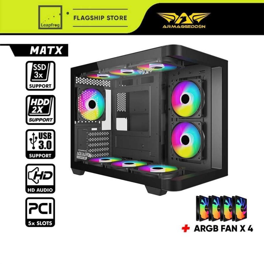 ARMAGGEDDON MICRO ATX STEEL PC CASE AQUARON C-CURVE 285 FULLY BLACK
