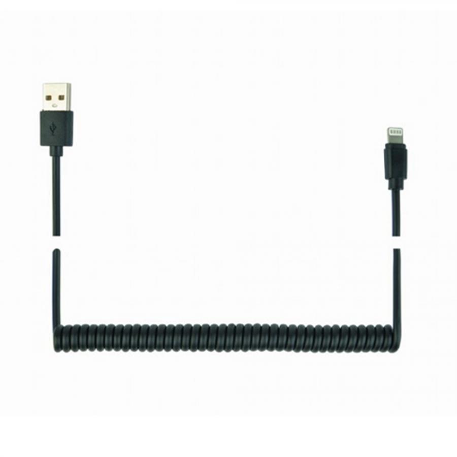 CABLEXPERT USB LIGHTNING SYNC AND CHARGING SPIRAL CABLE FOR IPHONE 1.5m BLACK