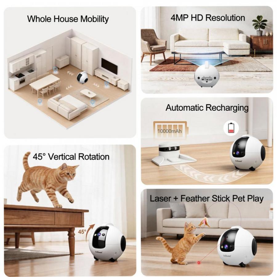 SRIHOME PET COMPANION ROBOT CAMERA 4MP HD RESOLUTION WHITE